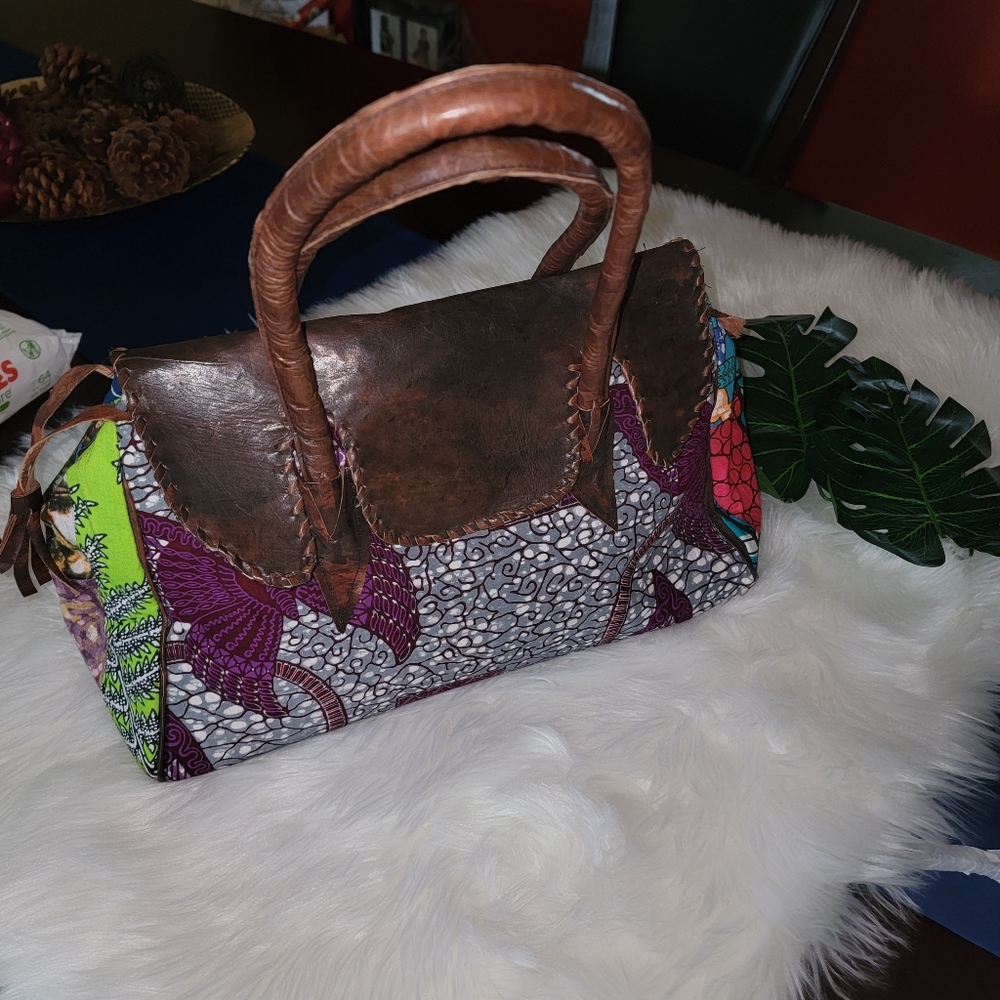 Bag, Authentic African print/ leather bag